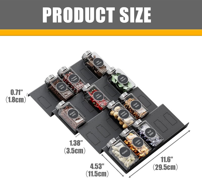 Famhap Store منظم درج التوابل، 4 طبقات قابل للتوسيع من 11.6" إلى 23.2" درج توابل لإدخال في أدراج المطبخ، صينية رف التوابل للدراجات/الأسطح - Image 2