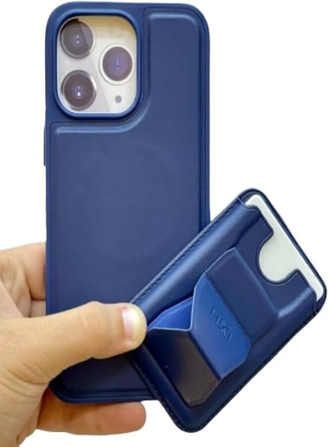 Next Store Luxury Case Soft Anti-Fingerprint Compatible with iPhone 15 Pro Max Slim Lightweight Cover Built-in Card Slot Kickstand Phone Case (Blue)