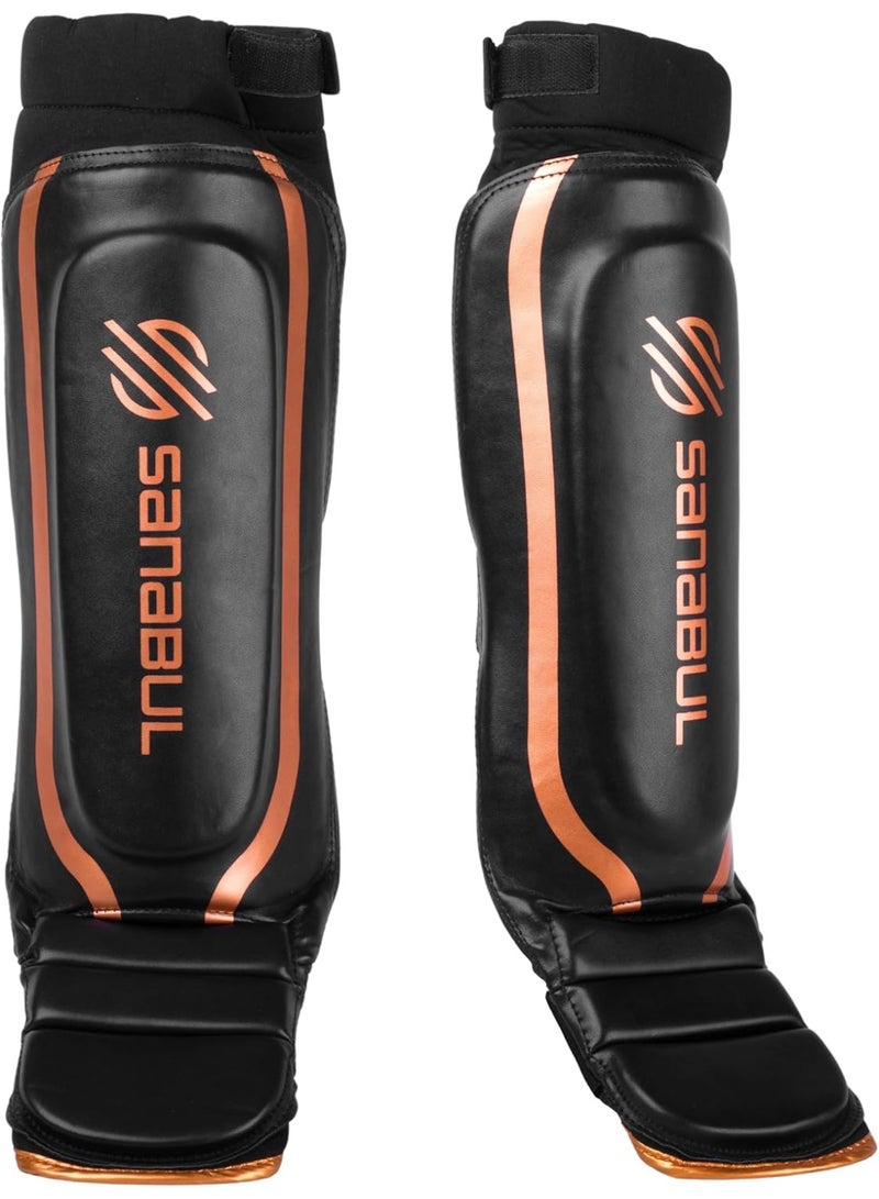 Sanabul Essential Kickboxing Shin Guards – Metallic Copper, L/XL, Adjustable Straps for Comfort & Mobility - Image 1