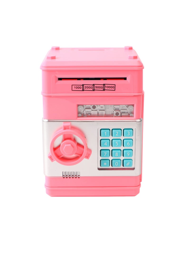 فيلوز صندوق نقود للأطفال، آمن مقلد، صندوق عملات معدنية بقفل بكلمة مرور، وردي - Image 1