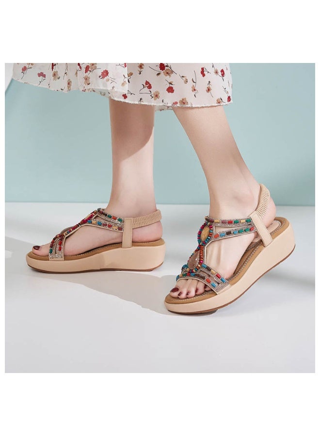 NIBEMINENT European and American Style Wedge Heel Women's Sandals Ethnic Style Retro Fashion Casual Women's Sandals Waterproof Platform  - Image 4