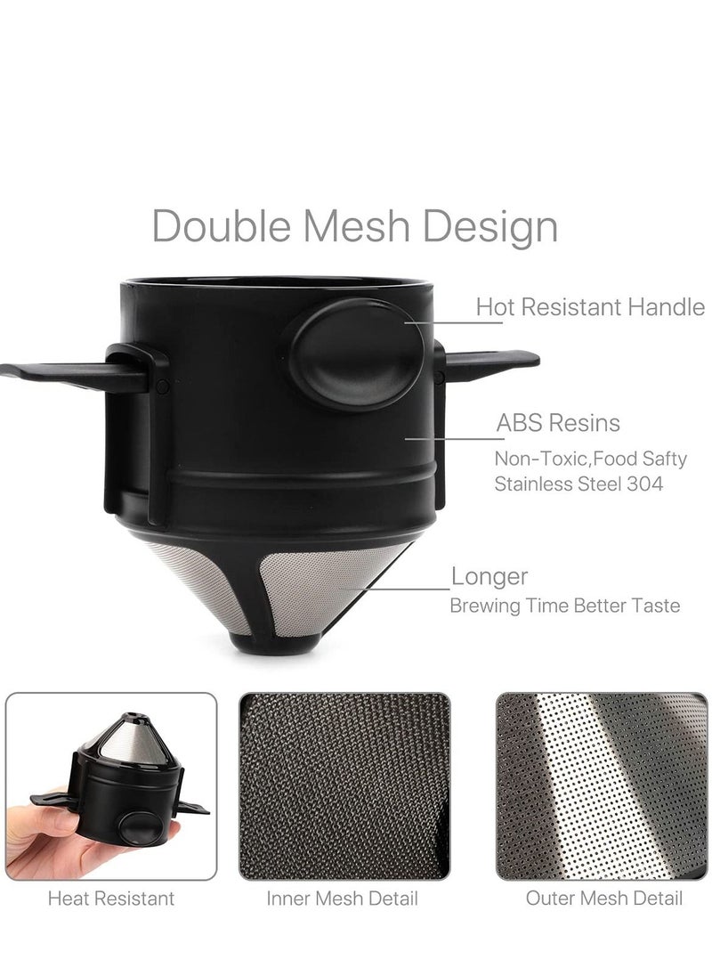 SYOSI - Coffee Filter Portable Reusable Stainless Steel Cone Paperless Coffee Filter Pour Over Coffee Maker 1-2 Cup Easy to Clean for Home Office Travel - Image 1