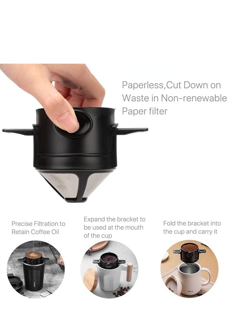 SYOSI - Coffee Filter Portable Reusable Stainless Steel Cone Paperless Coffee Filter Pour Over Coffee Maker 1-2 Cup Easy to Clean for Home Office Travel - Image 1