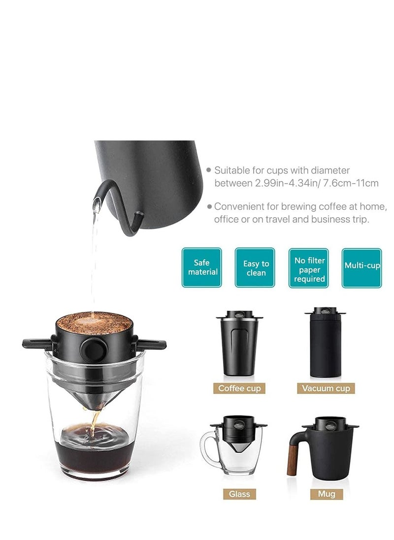 SYOSI - Coffee Filter Portable Reusable Stainless Steel Cone Paperless Coffee Filter Pour Over Coffee Maker 1-2 Cup Easy to Clean for Home Office Travel - Image 1