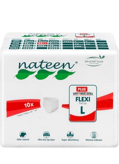 nateen Flexi Plus Adult Diapers Pants,Incontinence Pull Up,Large,Waist Size 110-170cm,10 Count Adult Pull Ups,Superior Comfort,Excellent Combination of Protection.  - Image 1
