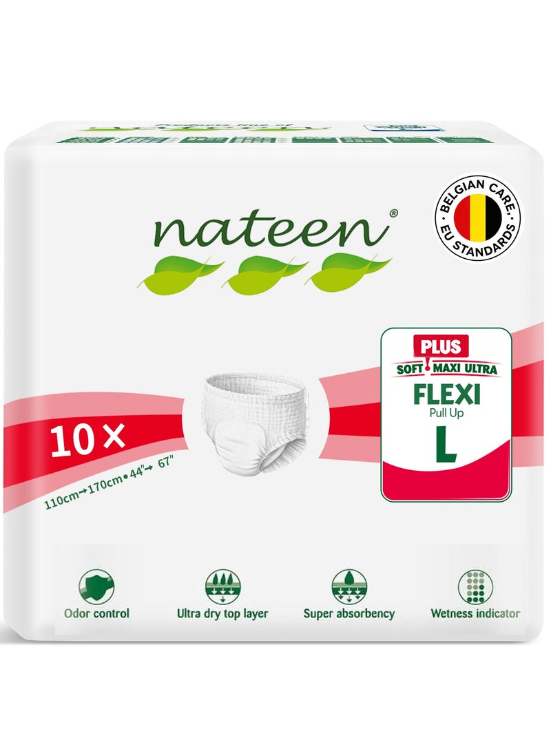 nateen Flexi Plus Adult Diapers Pants,Incontinence Pull Up,Large,Waist Size 110-170Cm,10 Count Adult Pull Ups,Superior Comfort,Excellent Combination Of Protection. - Image 1