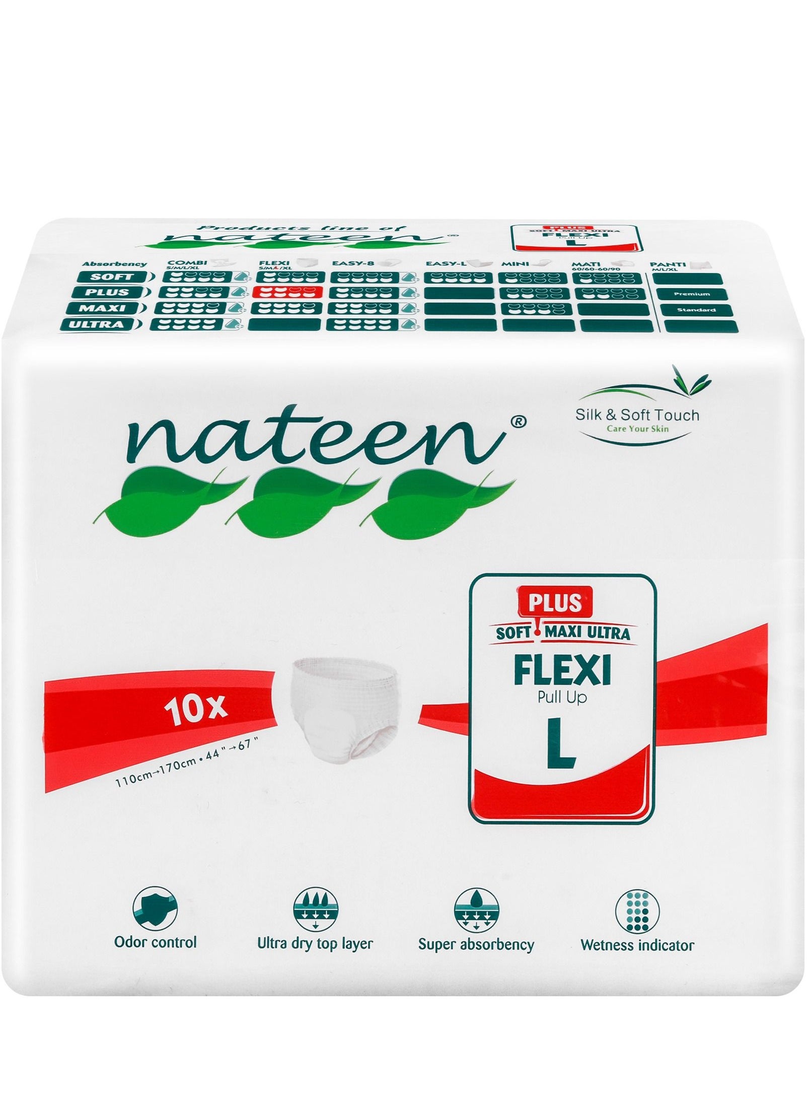 nateen Flexi Plus Adult Diapers Pants,Incontinence Pull Up,Large,Waist Size 110-170cm,10 Count Adult Pull Ups,Superior Comfort,Excellent Combination of Protection. 