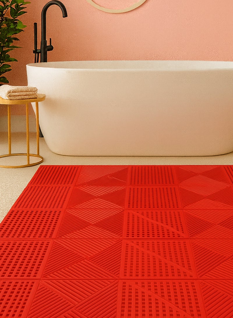 Dakota 8 Pack Interlocking Non-Slip Drainage Floor Tiles, 40×40 cm Soft PVC Bath & Shower Floor Mat | Non-Slip, Water-Resistant, Drainage Holes | Red | Ideal for Garden,Sevice Center,Bathroom, Kitchen, Pool & Wet Areas – Made in Italy - Image 2