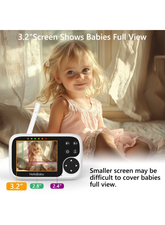 Hellobaby HB2031 2025 Model Video Baby Monitor 3.2'' LCD Display Screen with Camera, Infrared Night Vision, Two Way Talk, VOX Mode, Built-in Lullabies, Long Range 1000 Feet and Temperature Monitoring - Image 3