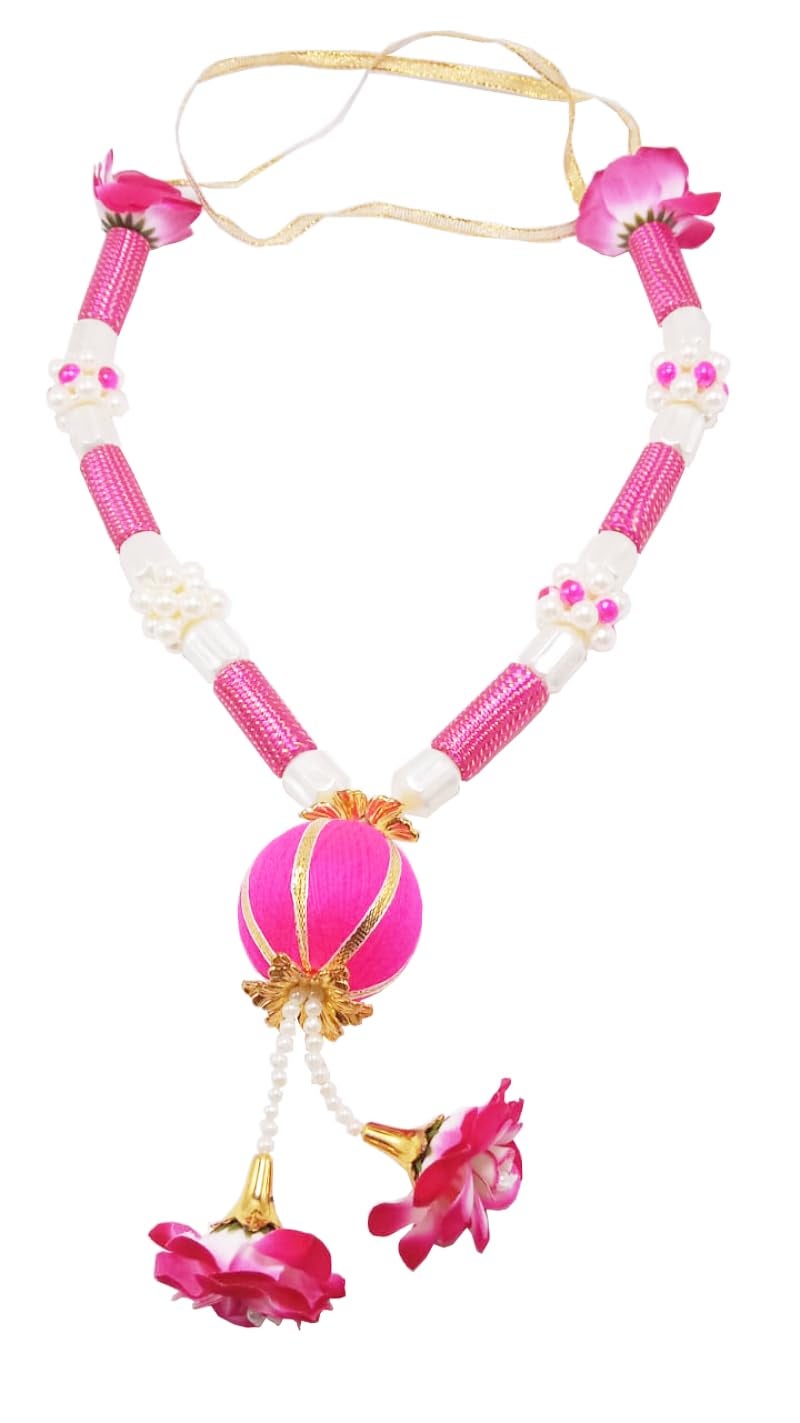 CLICKSWIFT قلادة زهور صناعية من كليكسويفت باللونين الوردي والأبيض مع خرز للصور والأصنام، زينة ريبون للصور للأحباء، قلادة تقليدية، ملابس تنكرية، حفلات زفاف، غرفة بوجا، 39 سم، 1 قطعة - Image 1