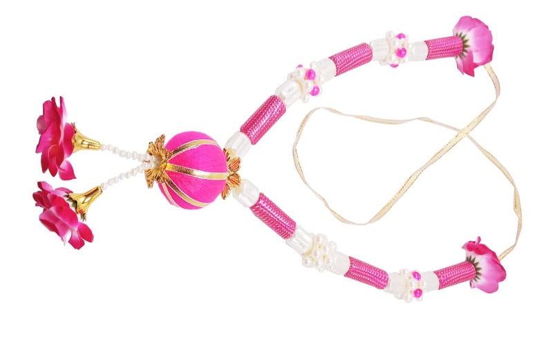 CLICKSWIFT قلادة زهور صناعية من كليكسويفت باللونين الوردي والأبيض مع خرز للصور والأصنام، زينة ريبون للصور للأحباء، قلادة تقليدية، ملابس تنكرية، حفلات زفاف، غرفة بوجا، 39 سم، 1 قطعة - Image 4