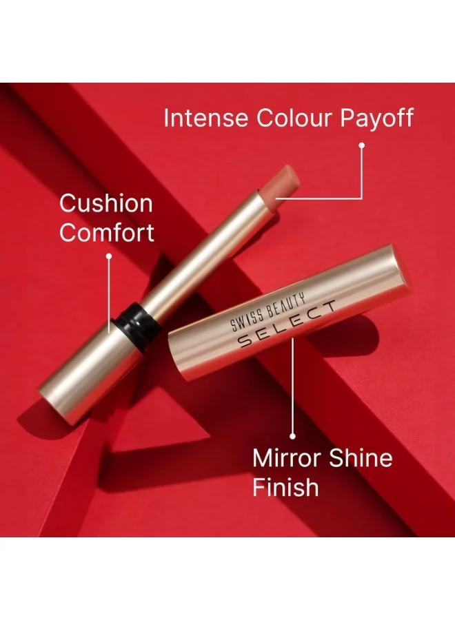 سويس بيوتي Swiss Beauty Select High On Shine Creamy Lipstick | With Mirror-shine finish | Enriched with Vitamin E | Shade - Cocoa Charisma 1g