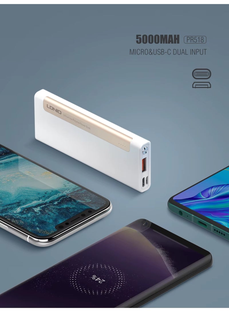 لدنيو PR1018 | باور بانك لدنيو 5000مللى امبير صغير الحجم ، ابيض وذهبي - Image 5