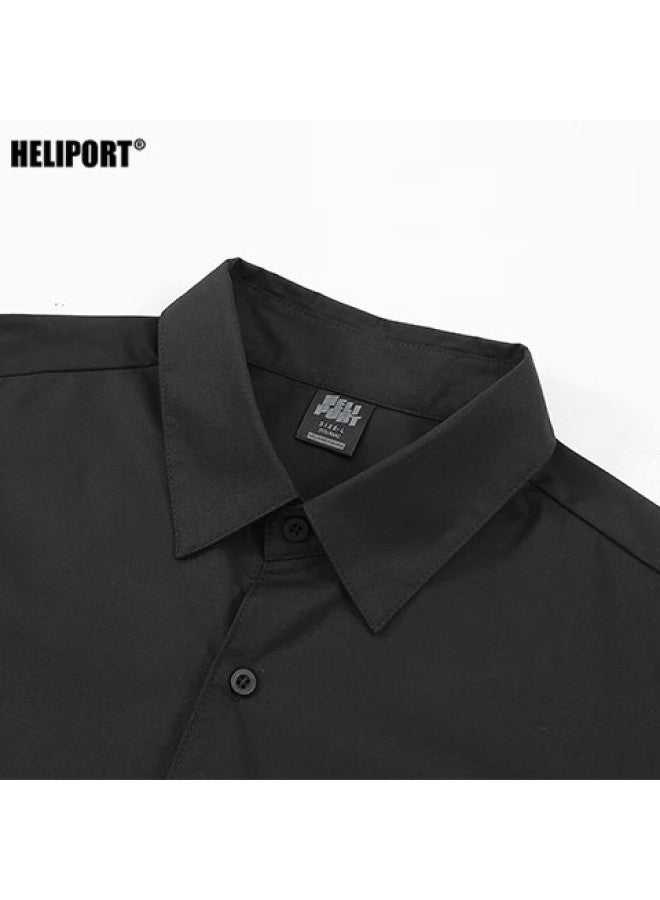 Heliport Korean Trendy Stylish Solid Color Casual Simple Loose Lapel High-end Long-sleeve Shirt, Black, Size S - Image 3