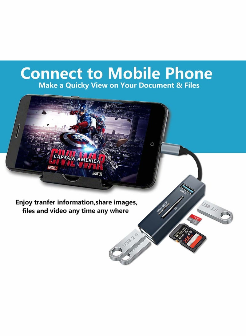 USB 3.0 SD Card Reader Hub with 3 USB Ports and Type C OTG Adapter - Image 3