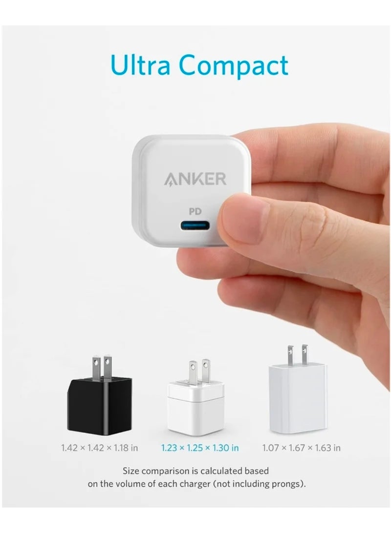 أنكر Anker USB-C Fast Charger with Foldable Plug, PowerPort III 20W Cube Charger with Type-C to Lightning Cable for iPhone 14/14 Plus/14 Pro/14 Pro Max/13, Galaxy, iPad/iPad Mini and More White - Image 3