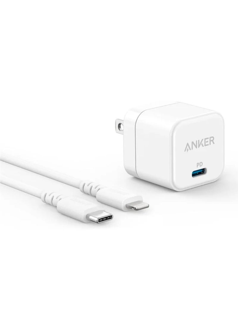 أنكر Anker USB-C Fast Charger with Foldable Plug, PowerPort III 20W Cube Charger with Type-C to Lightning Cable for iPhone 14/14 Plus/14 Pro/14 Pro Max/13, Galaxy, iPad/iPad Mini and More White - Image 1