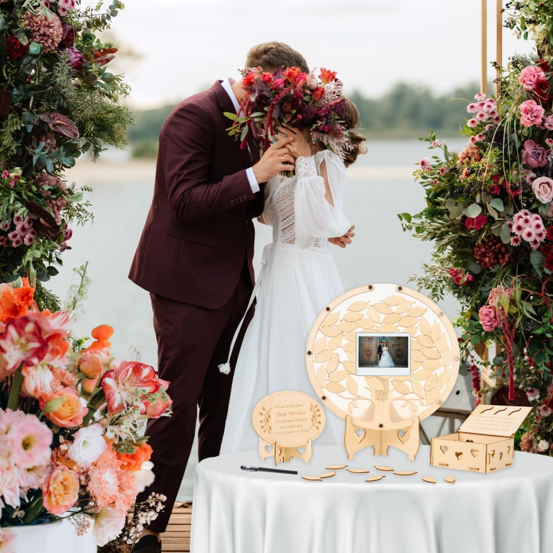RANERVZ 86pcs Wedding Guest Book Alternative Wooden Guest Sign in Tree Frame Baby Shower Party Decorations Tree of Life Guestbook Sign Decors for Bridal Shower Welcome Baby Gender Reveal Pregnancy Keepsake - Image 2