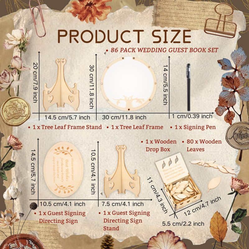 RANERVZ 86pcs Wedding Guest Book Alternative Wooden Guest Sign in Tree Frame Baby Shower Party Decorations Tree of Life Guestbook Sign Decors for Bridal Shower Welcome Baby Gender Reveal Pregnancy Keepsake - Image 5