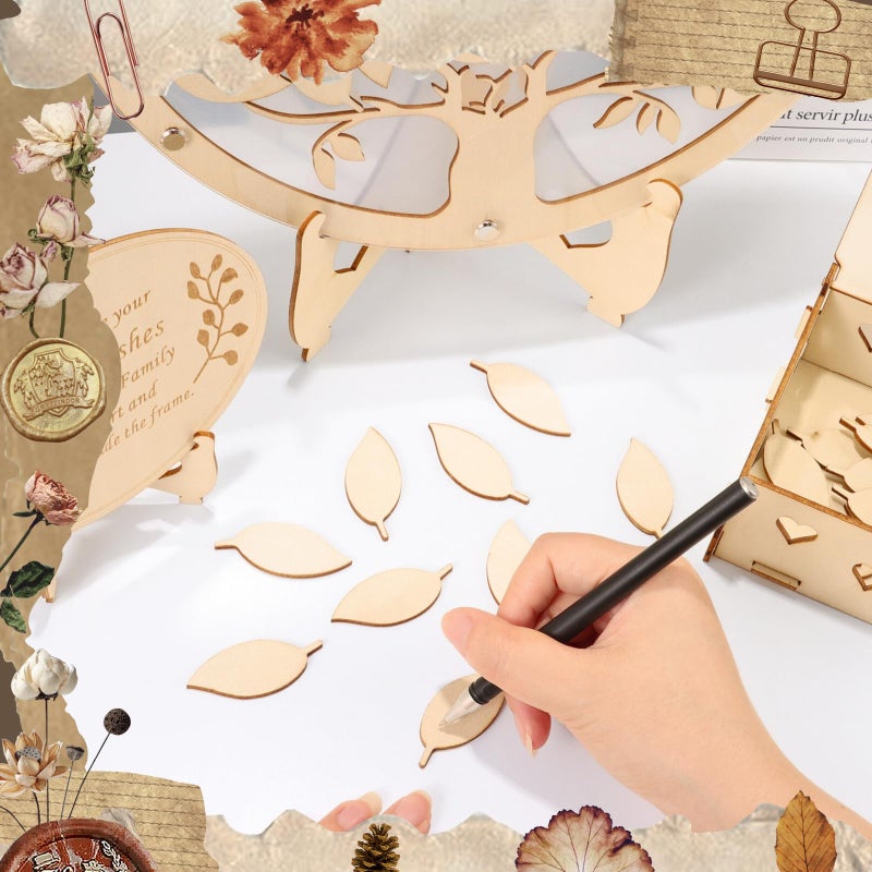 RANERVZ 86pcs Wedding Guest Book Alternative Wooden Guest Sign in Tree Frame Baby Shower Party Decorations Tree of Life Guestbook Sign Decors for Bridal Shower Welcome Baby Gender Reveal Pregnancy Keepsake - Image 4