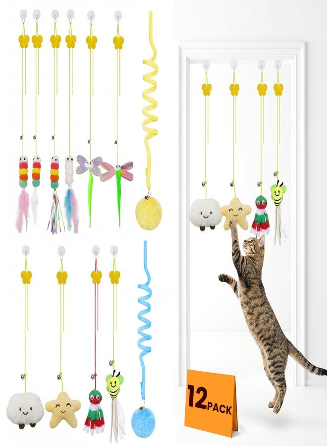 Cotkkstt 12Pack Hanging Cat Toy for Bored Indoor Cats. Interactive Cat Toy Set with Cat Wand Toy Styles,Cat Feather Toy Refill and Cat Toys for Indoor Cats for Play Exercise - Image 1