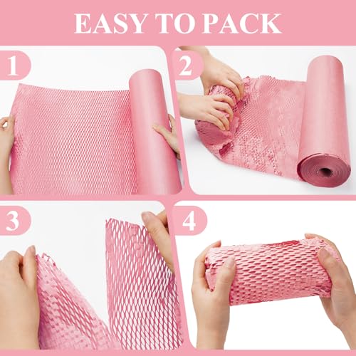 Besitek Honeycomb Packing Paper, 12" x 200' Packing Paper Substitute Alternative for Bubble Cushioning Wrap for Moving Shipping Packaging, Recyclable Moving Supplies Bubble Packing Wrap Roll-Pink - Image 5