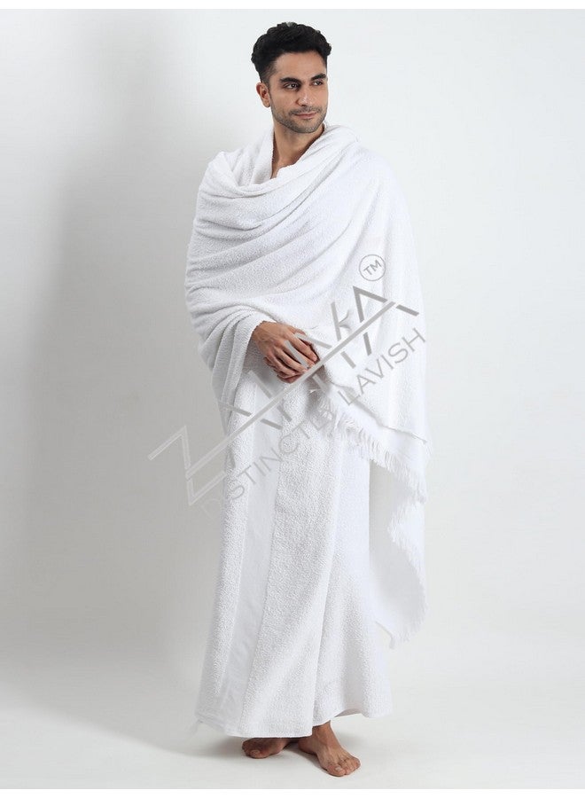 ZAHYA Men's Terry Cotton Ehram Set for Hajj and Umrah | Towel Material, Comfortable & Durable 2 Piece Pure White Ihram Clothing - Image 2