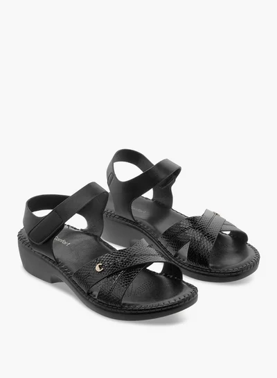 Le Confort Cross Strap Block Heel Sandals with Hook and Loop Closure