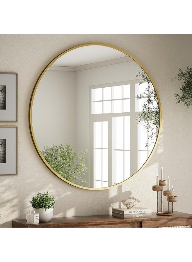 Bathroom Mirror, Wall Mounted Round Mirror with Metal Frame, HD Anti-Rust Vanity Makeup Mirror, Modern Wall Decorative Mirror for Bathroom, Hallway, Living Room Wall Decor (60*60CM) - Image 1