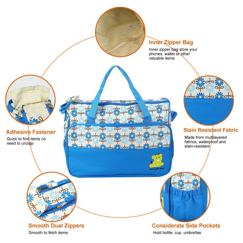 Moclever Diaper Bag Tote Set, 5PCS Baby Bags for Mom and Dad â€“ Large Maternity Travel Bag with Insulated Bottle Holder, Food Bag & Portable Changing Pad, Waterproof Baby Essentials Organizer (Blue) - Image 4