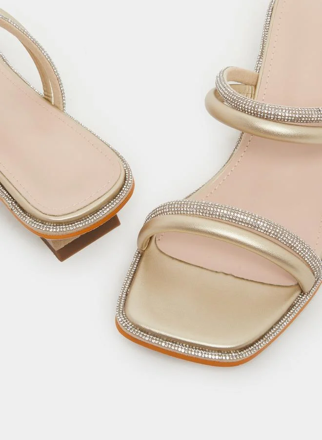 Take Two Embellished Metallic Kitten Heel Sandals by Styli