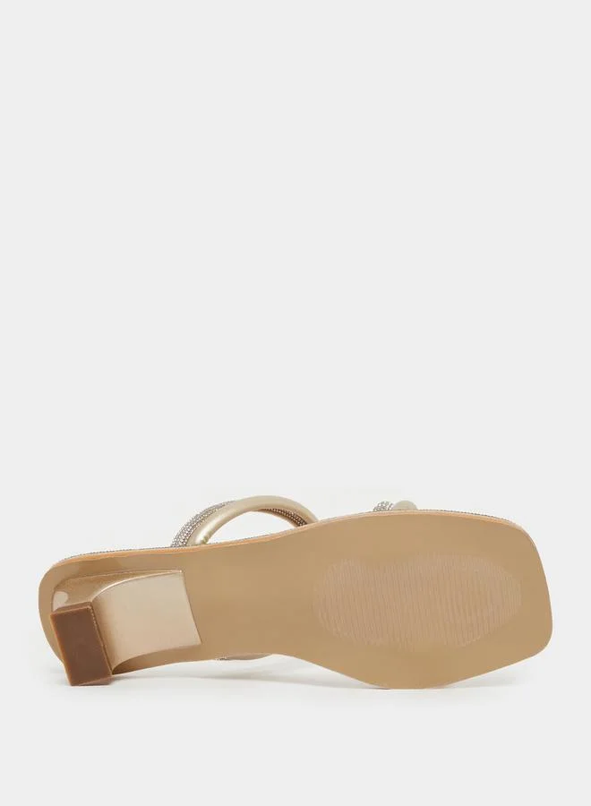Take Two Embellished Metallic Kitten Heel Sandals by Styli