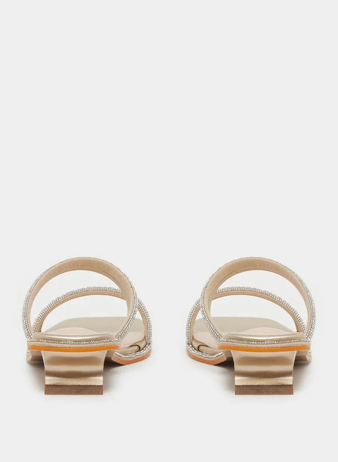 Take Two Embellished Metallic Kitten Heel Sandals by Styli