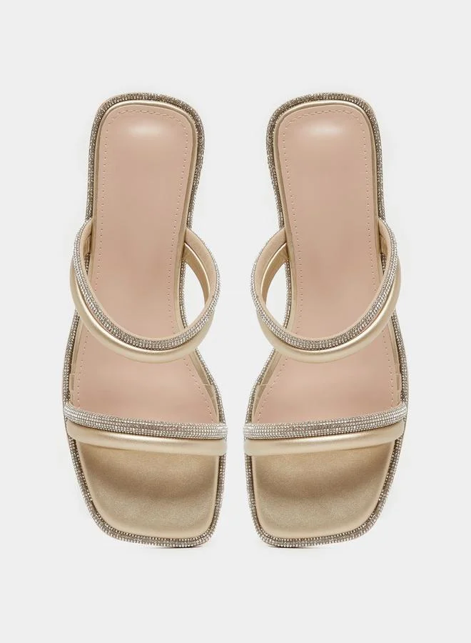 Take Two Embellished Metallic Kitten Heel Sandals by Styli