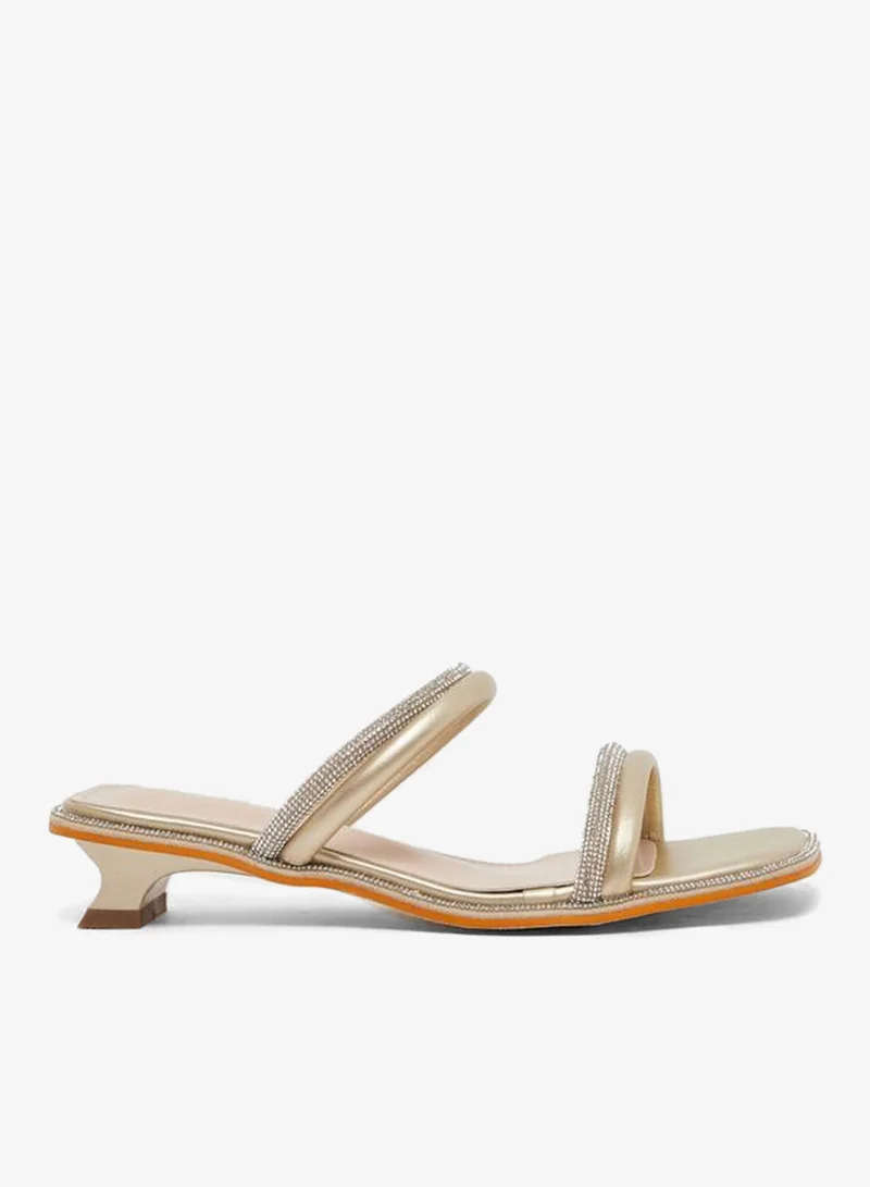 Take Two Embellished Metallic Kitten Heel Sandals