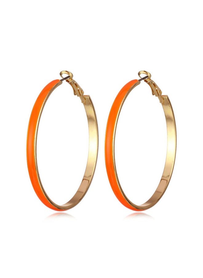 COLORFUL BLING Big 5Cm Circle Hoop Earring Multicolor Enamel Round Dangle Drop Earrings For Women Girls Exaggerated Statement Jewelryorange  - Image 1