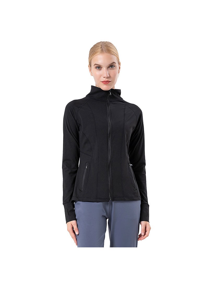 Generic 2023 spring new womens yoga clothes sports coat quick-drying stand collar long sleeve running coat fitness clothes cross-border Black 