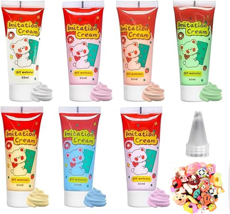 Makbeaty 7 Colors Decoden Cream Kit, Simulation Fake Whipped Cream Glue, with Nozzle 3 Pack Decoration, Very Suitable for Making DIY Handicrafts, Cream Clay Glue,Craft Kit,Non Toxic, Thick - Image 1