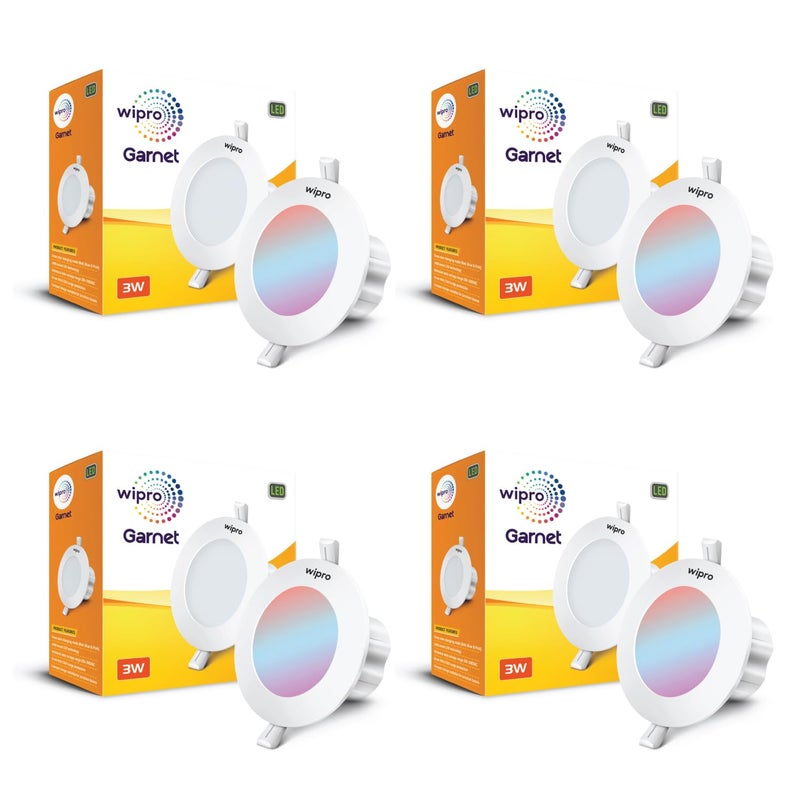 WIPRO مصباح LED ميني داونلايت 3 واط من أكريلونيتريل بوتادين ستايرين للمنزل والخزائن | تغيير الألوان (أحمر/أزرق/وردي) | تصميم مدمج بزاوية شعاع 120° | فتحة مدمجة، 2.2 بوصة | عبوة من 3 - Image 1