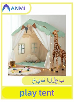 Kids Play Tent, Kids Playhouse 2 in 1 with Padded Mat and Lights, Large Play Tent with 2 Doors & 4 Windows, Kids Play Tent Indoor & Outdoor, Toddler Tent for Kids, 51" x35" x 51"