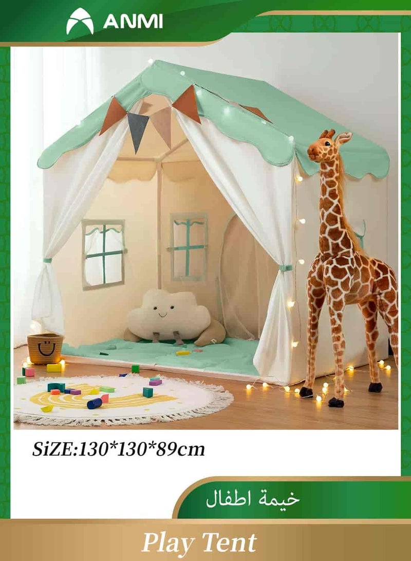 Anmi Kids Play Tent, Kids Playhouse with Padded Mat and Lights, Large Play Tent with 2 Doors & 4 Windows, Kids Play Tent Indoor & Outdoor (Green&White)  - Image 1