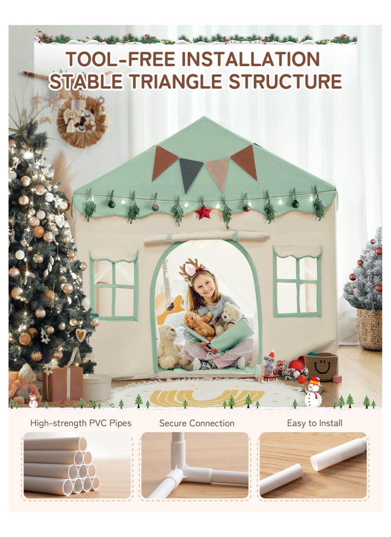 Anmi - Kids Play Tent, Kids Playhouse 2 in 1 with Padded Mat and Lights, Large Play Tent with 2 Doors & 4 Windows, Kids Play Tent Indoor & Outdoor, Toddler Tent for Kids, 51" x35" x 51" - Image 1