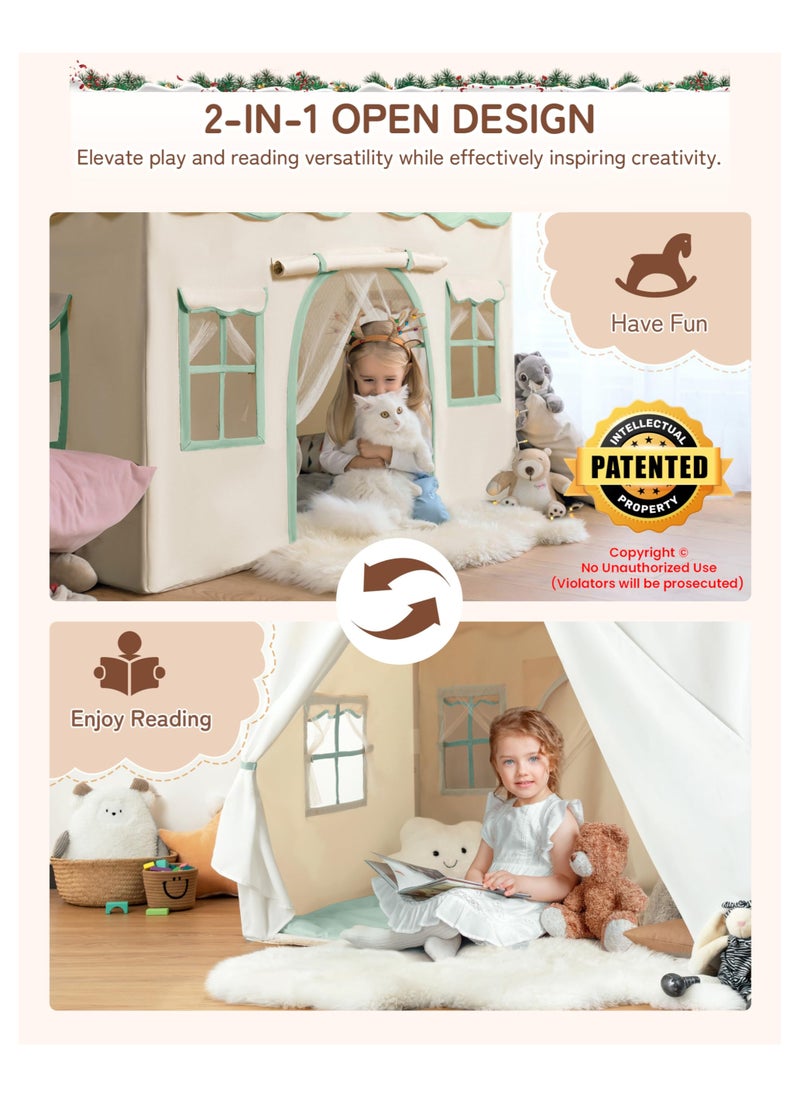 Anmi - Kids Play Tent, Kids Playhouse 2 in 1 with Padded Mat and Lights, Large Play Tent with 2 Doors & 4 Windows, Kids Play Tent Indoor & Outdoor, Toddler Tent for Kids, 51" x35" x 51" - Image 1
