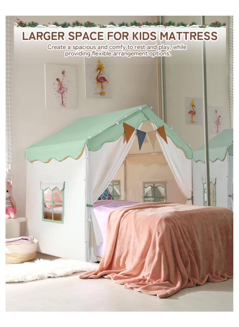 Anmi - Kids Play Tent, Kids Playhouse 2 in 1 with Padded Mat and Lights, Large Play Tent with 2 Doors & 4 Windows, Kids Play Tent Indoor & Outdoor, Toddler Tent for Kids, 51" x35" x 51" - Image 1
