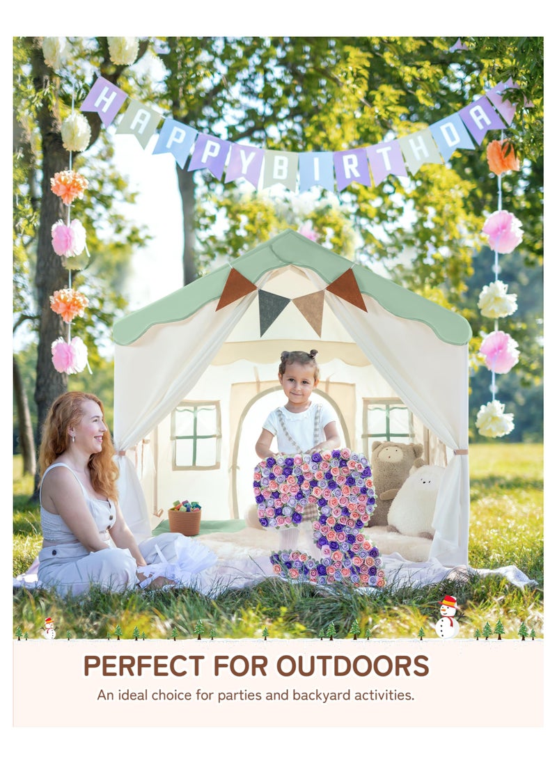 Anmi - Kids Play Tent, Kids Playhouse 2 in 1 with Padded Mat and Lights, Large Play Tent with 2 Doors & 4 Windows, Kids Play Tent Indoor & Outdoor, Toddler Tent for Kids, 51" x35" x 51" - Image 1