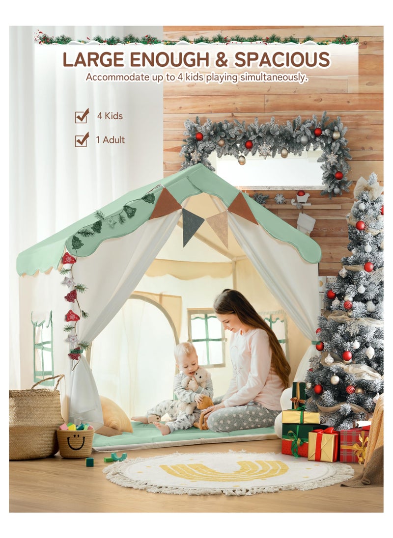 Anmi - Kids Play Tent, Kids Playhouse 2 in 1 with Padded Mat and Lights, Large Play Tent with 2 Doors & 4 Windows, Kids Play Tent Indoor & Outdoor, Toddler Tent for Kids, 51" x35" x 51" - Image 1