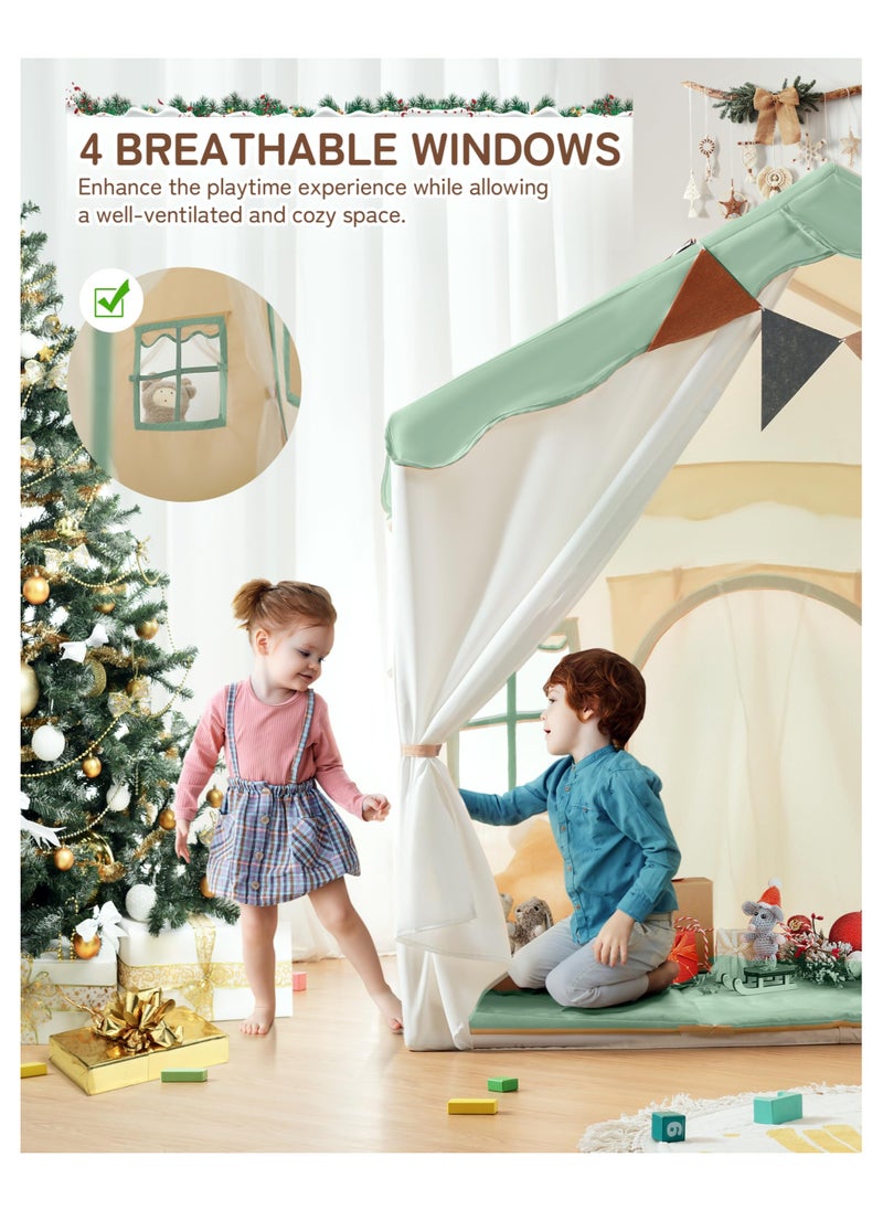 Anmi - Kids Play Tent, Kids Playhouse 2 in 1 with Padded Mat and Lights, Large Play Tent with 2 Doors & 4 Windows, Kids Play Tent Indoor & Outdoor, Toddler Tent for Kids, 51" x35" x 51" - Image 1
