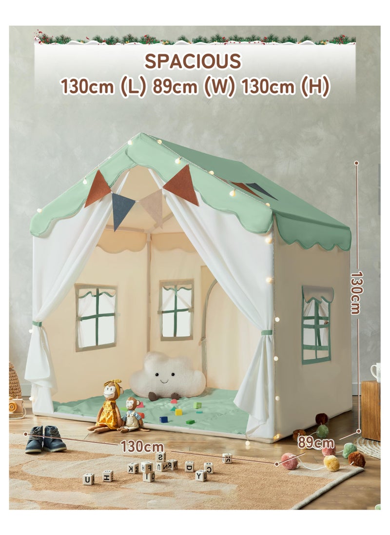 Anmi - Kids Play Tent, Kids Playhouse 2 in 1 with Padded Mat and Lights, Large Play Tent with 2 Doors & 4 Windows, Kids Play Tent Indoor & Outdoor, Toddler Tent for Kids, 51" x35" x 51" - Image 1