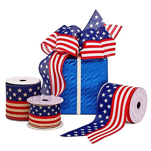 GiftWrap Etc Rustic American Flag Patriotic Ribbon - 2 1/2" x 10 Yards, USA Wired Ribbon for Wreaths, 4th of July, Trees, Crafts, Decorations, Veterans Day Decor, Christmas - Image 2