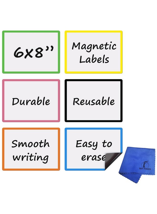 Navy Penguin Dry Erase Magnets Set - 6 Pack - 8X6" Whiteboard Magnetic Planning Pads Labels - Small White Board Magnet Strips Name Tags For Home, Office And Classroom - Image 1